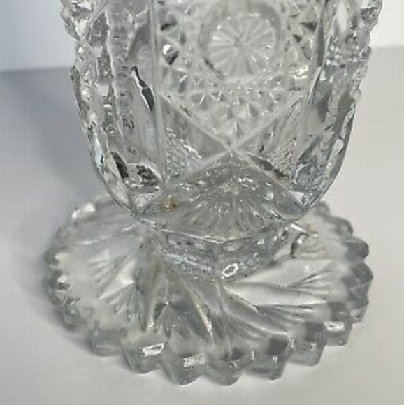 Vintage Imperial Glass Vtg Mid Century Clear Vase Daisy & Button Cut Sawtooth - Picture 3 of 8